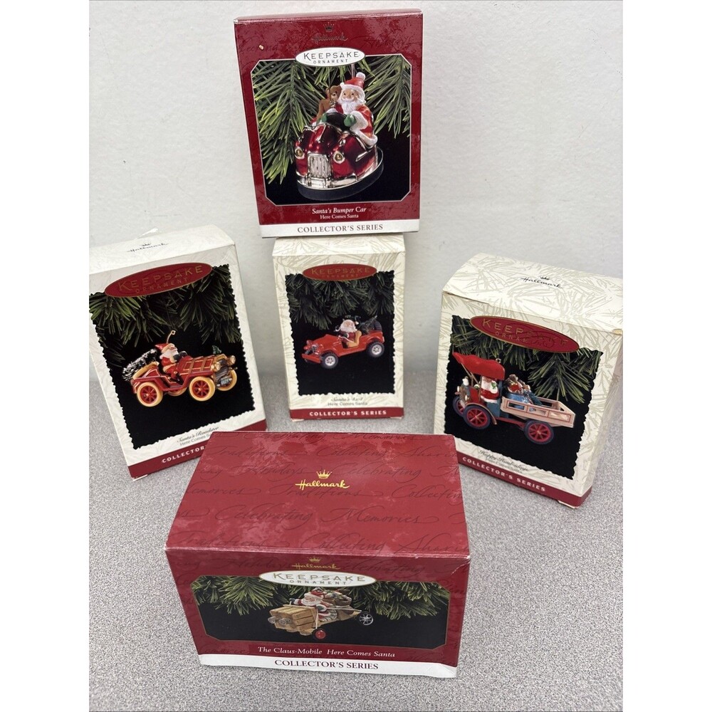 Vintage Hallmark‎ Keepsake Here Comes Santa Ornaments, Roadster, Bumper Car, +++